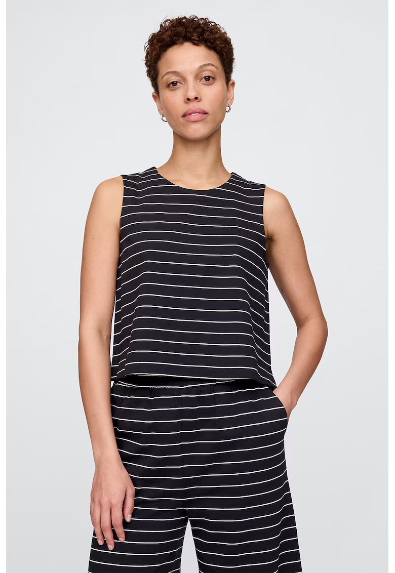 Gap Top din bumbac organic cu model in dungi si decolteu la baza gatului - Bleumarin