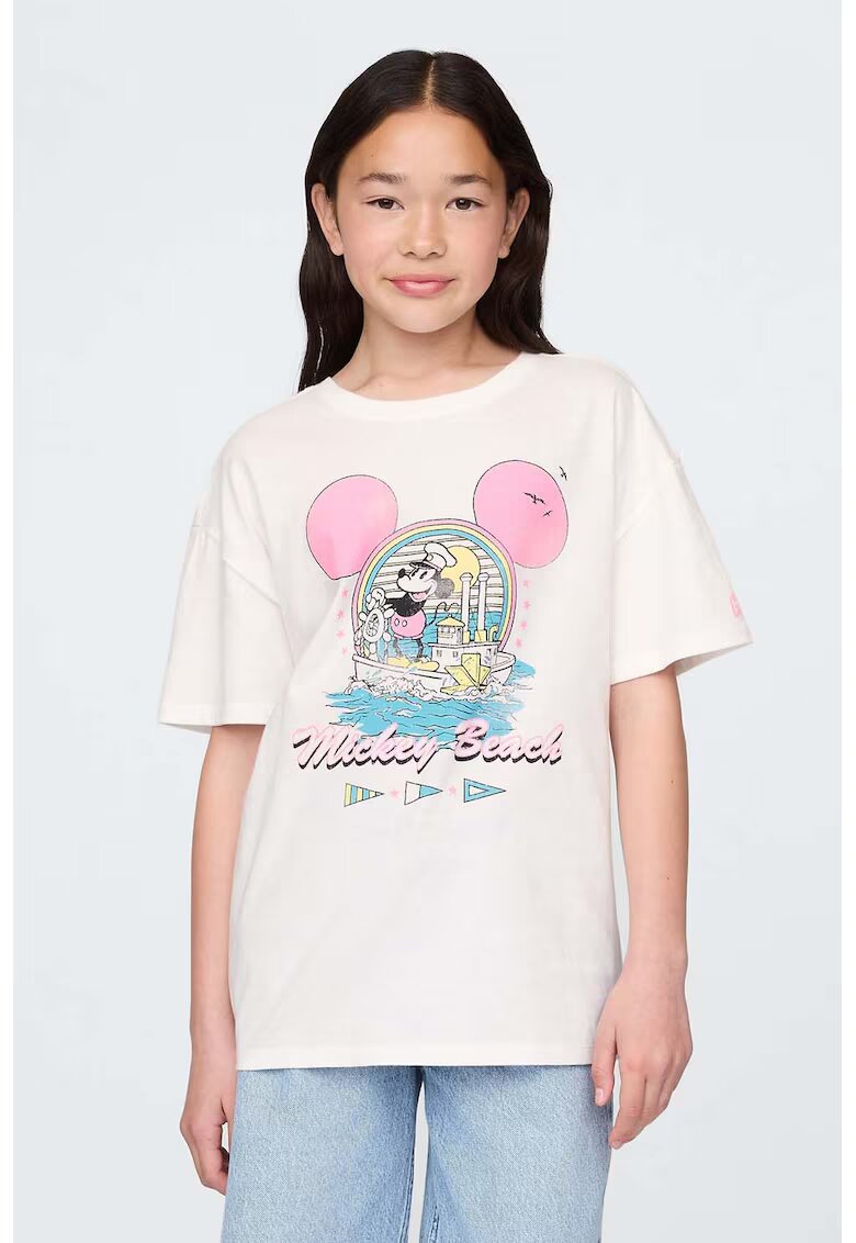 Gap Tricou cu model tie-dye si imprimeu Minnie Mouse - Alb/Roz/Albastru