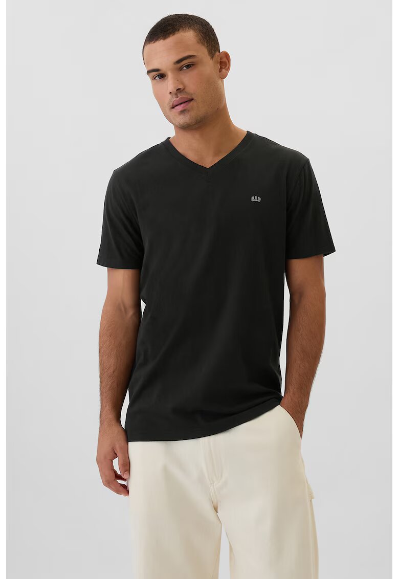 Gap Tricou de bumbac cu decolteu in V - Negru