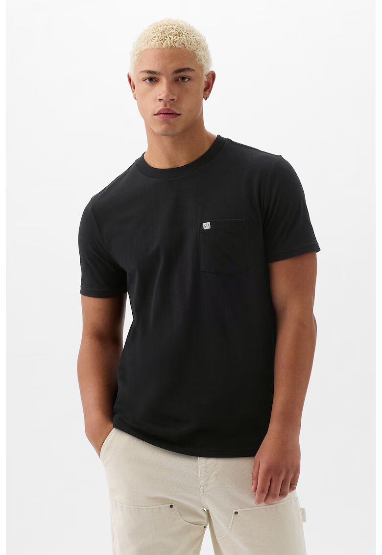 Gap Tricou de bumbac organic cu decolteu la baza gatului - Negru