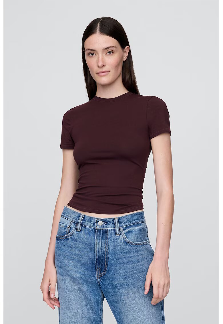 Gap Tricou slim fit cu decolteu la baza gatului - Visiniu