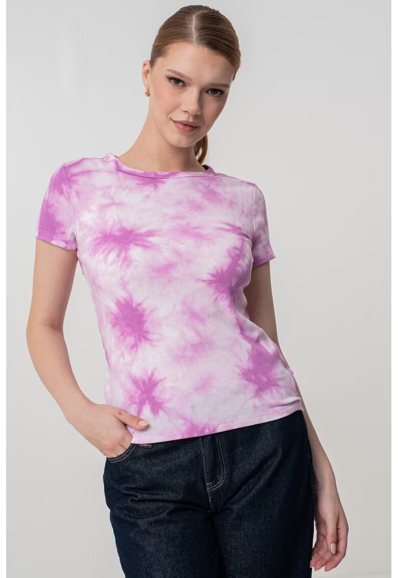 Gap Tricou slim fit cu model tie-dye - Alb/Ametist