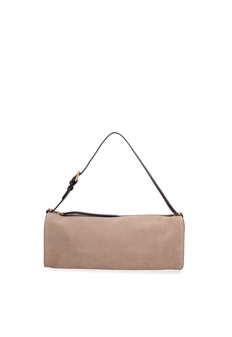 Gave Lux Geanta baguette din piele intoarsa Valoria Chic - Maro taupe