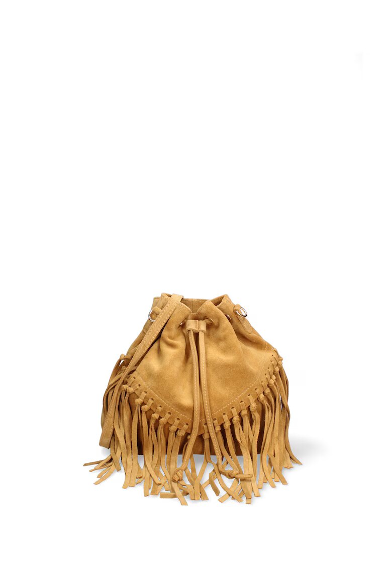 Gave Lux Geanta bucket din piele intoarsa Umbria Plus - Galben mustar