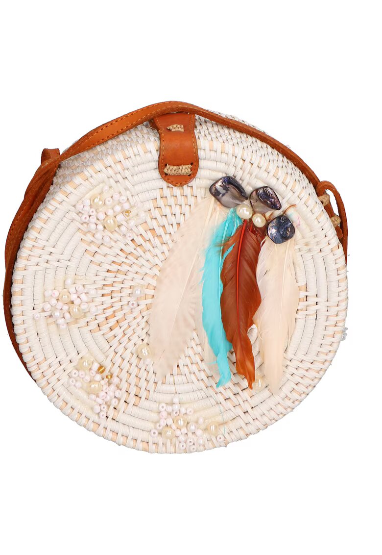Gave Lux Geanta crossbody din paie - Alb fildes/Turcoaz/Maro scortisoara