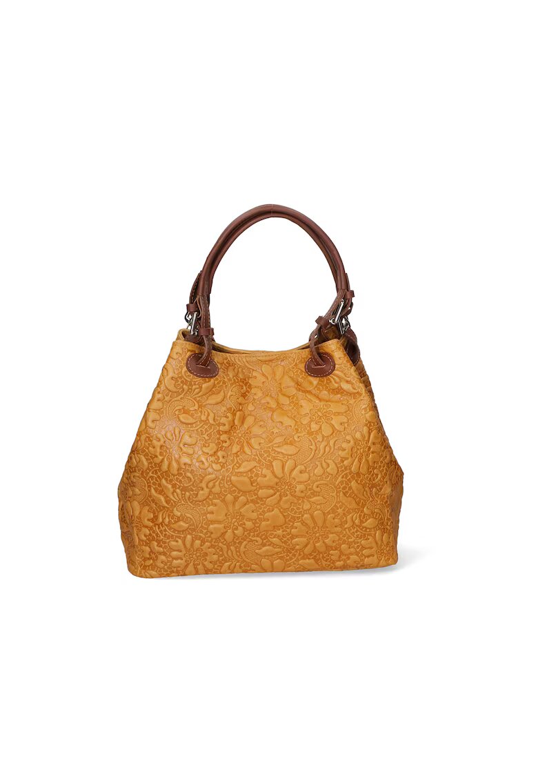 Gave Lux Geanta hobo cu model floral in relief - Caramel