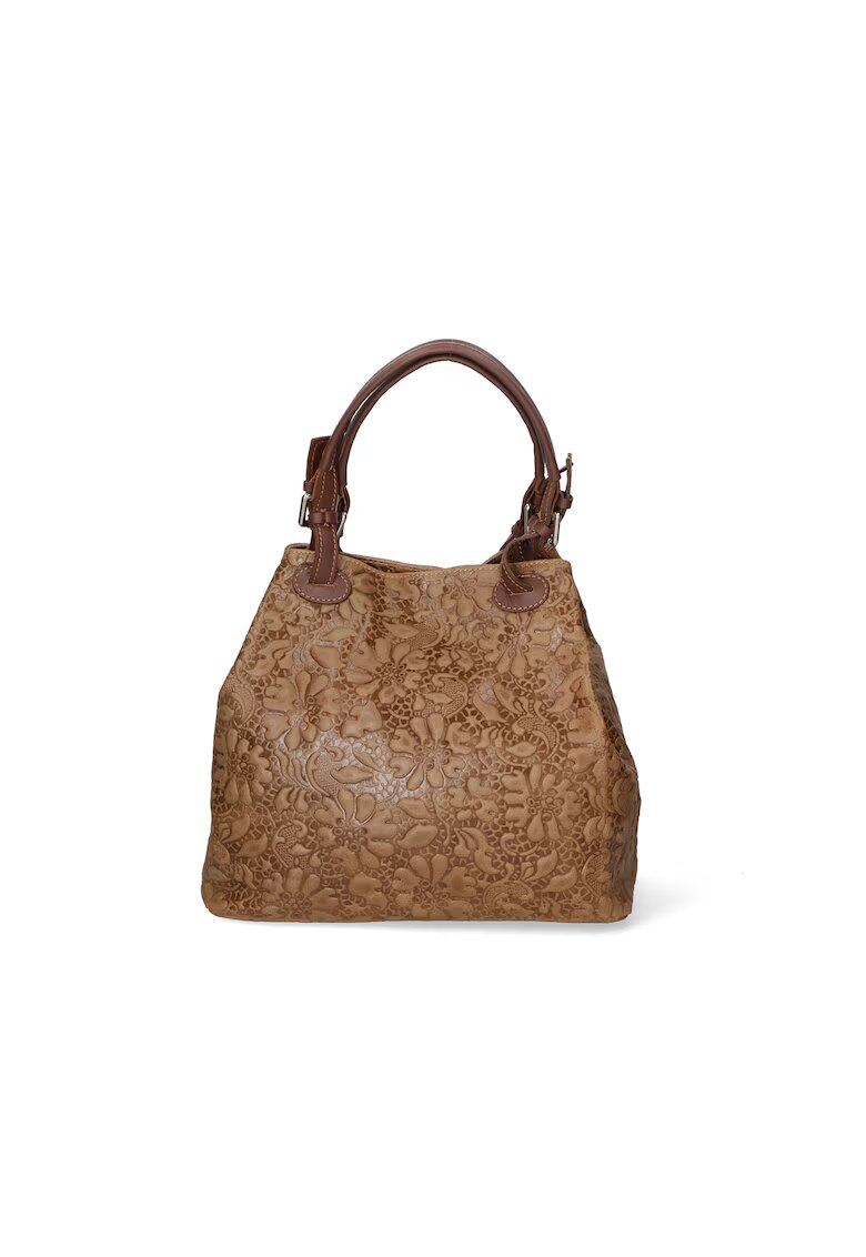 Gave Lux Geanta hobo cu model floral in relief - Maro taupe