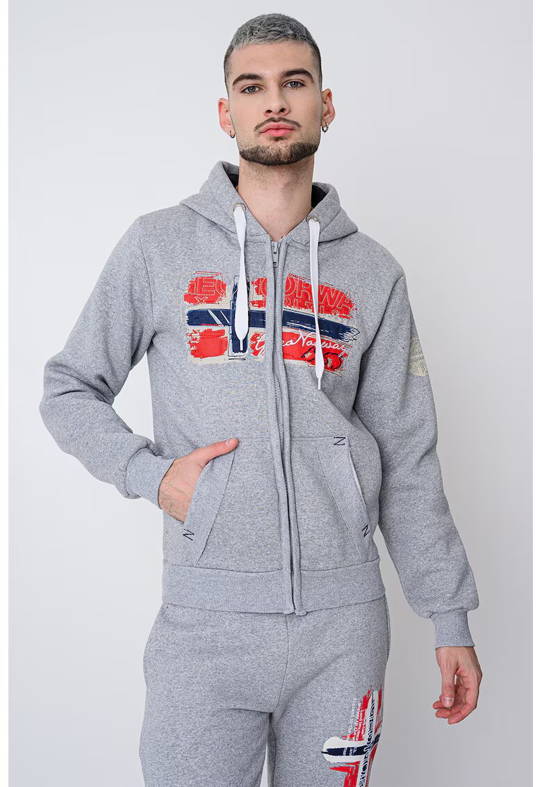 Geo Norway Hanorac din amestec de bumbac cu logo si fermoar Gayton - Rosu/Gri deschis melange/Albastru