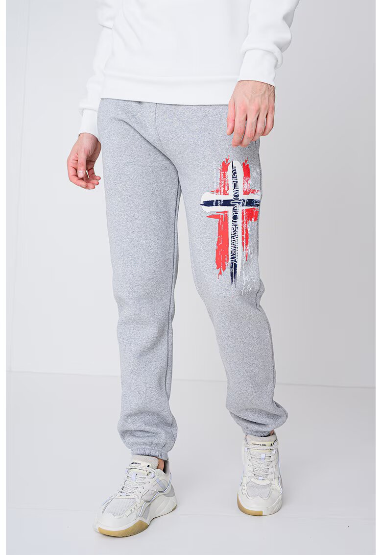 Geo Norway Pantaloni de trening cu design grafic Matuvu - Gri deschis melange