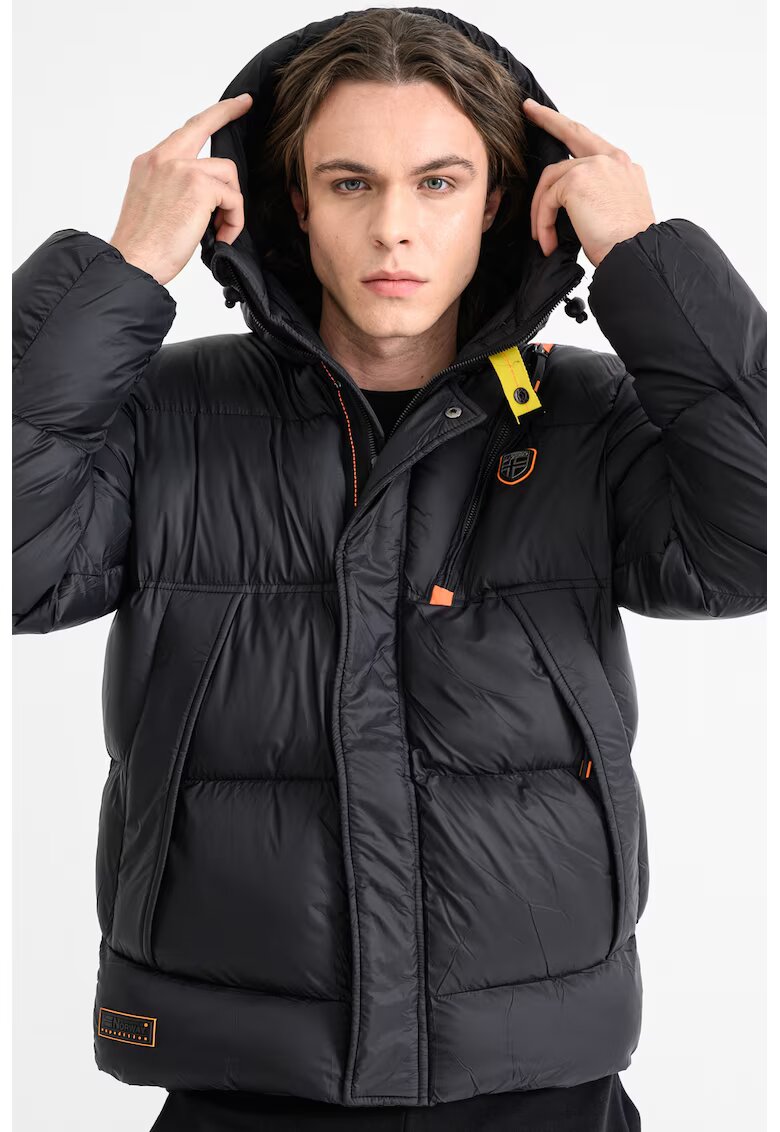 Geographical Norway Geaca cu fermoar si gluga Bodir - Negru/Portocaliu