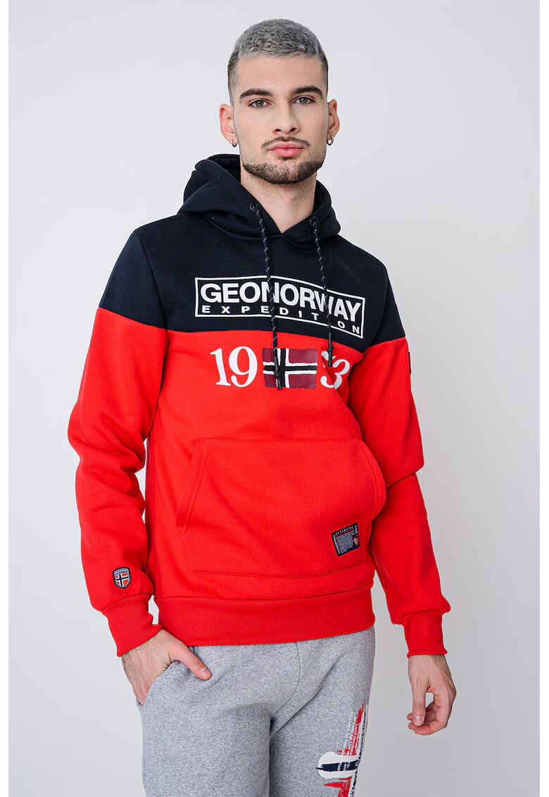 Geographical Norway Hanorac cu buzunar kangaroo si imprimeu Greg - Rosu/Albastru ultramarin/Alb optic