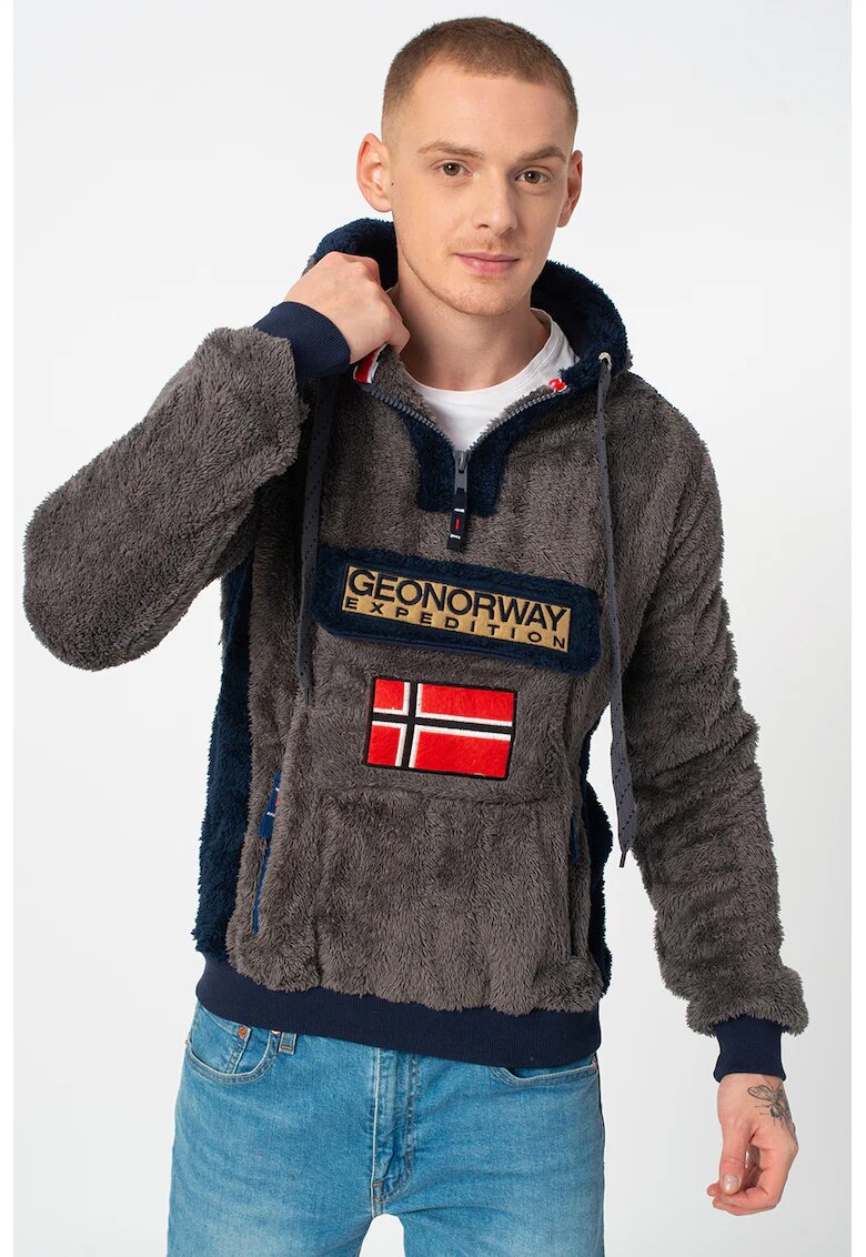 Geographical Norway Hanorac cu fermoar si logo Gymclass - Gri inchis/Bleumarin
