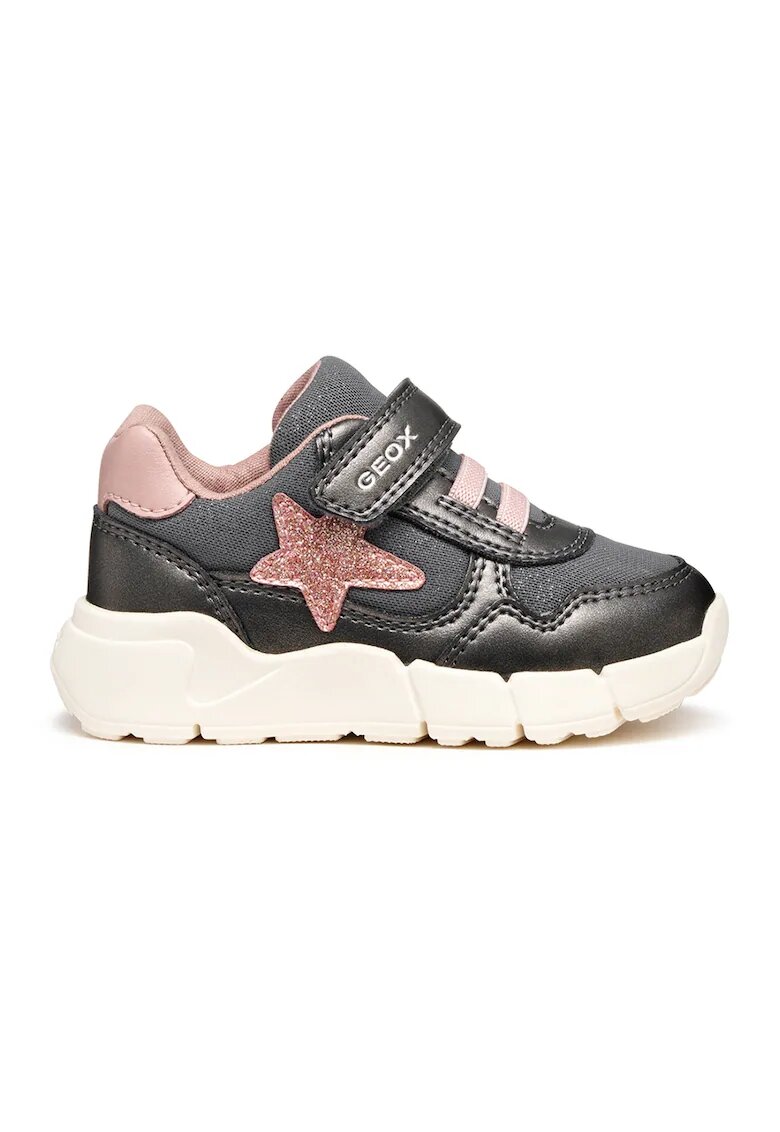 Geox Pantofi sport Flexyper de piele ecologica si material textil cu detalii cu aspect stralucitor - Roz deschis/Gri inchis