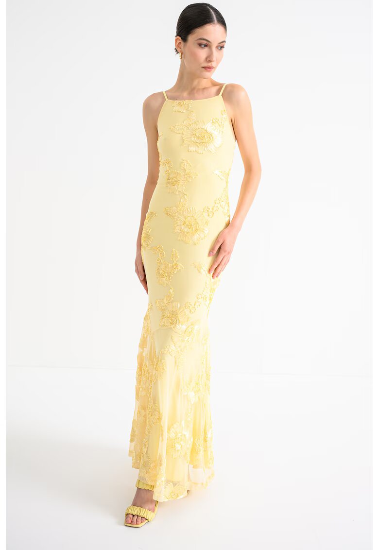 Gina Tricot Rochie lunga cu broderie florala - Galben pai