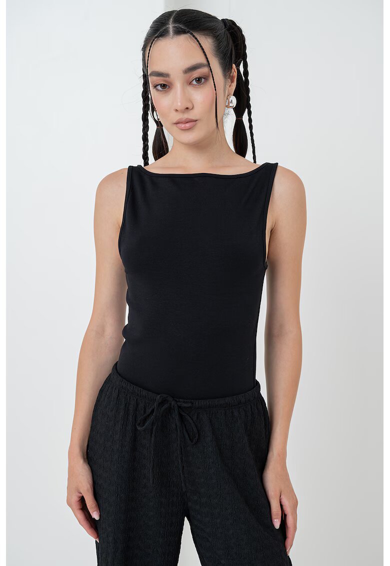 Gina Tricot Top uni cu decolteu rotund - fara maneci - Negru