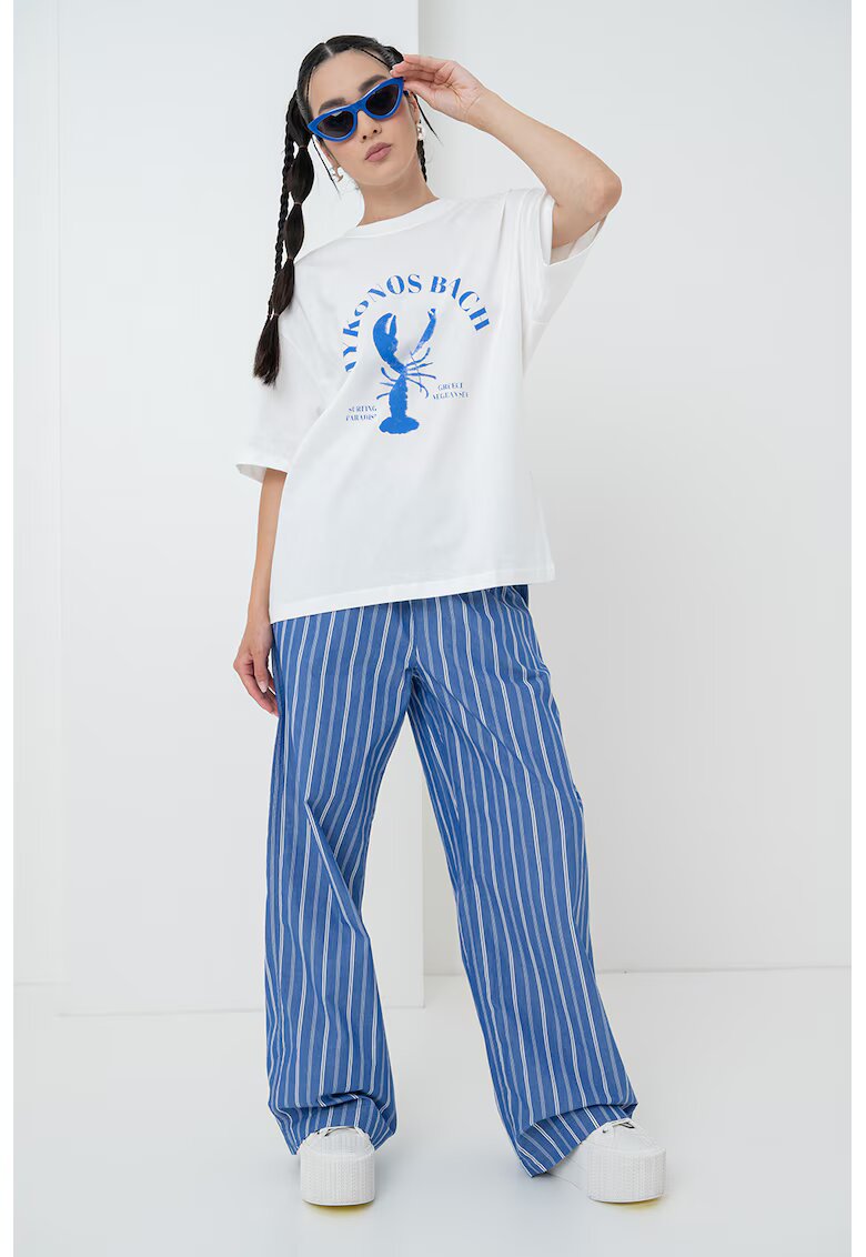 Gina Tricot Tricou din bumbac cu imprimeu text - Albastru
