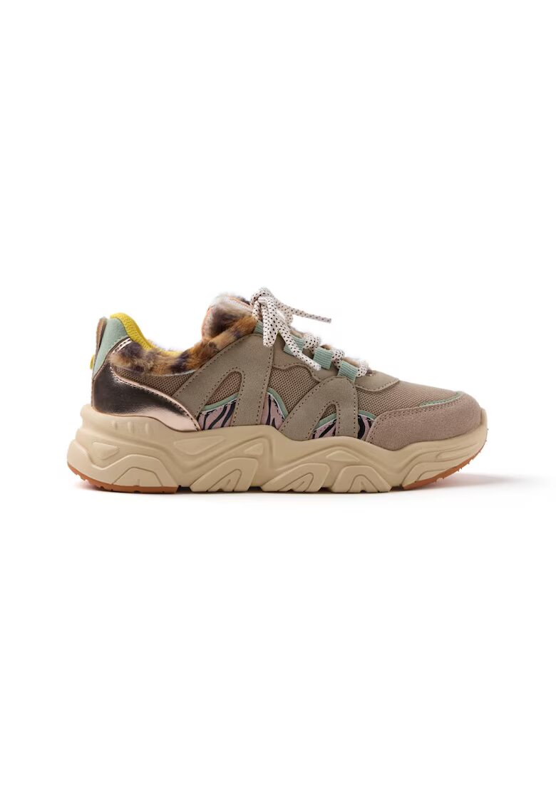 Gioseppo Pantofi sport cu garnituri de piele si textile Redby - Maro/Verde pal/Maro taupe deschis