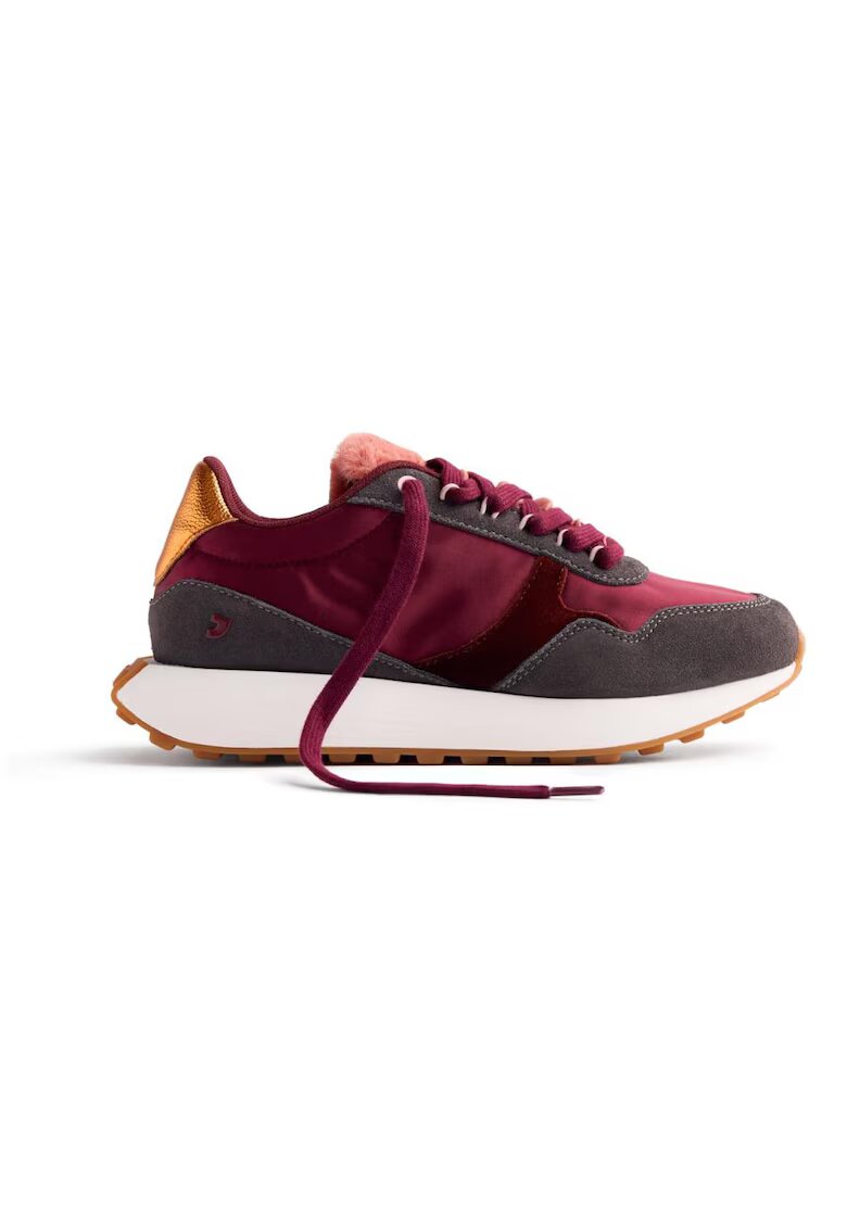 Gioseppo Pantofi sport de piele intoarsa cu garnituri textile si stralucitoare - Visiniu