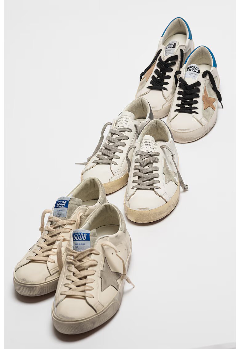 Golden Goose Pantofi sport de piele cu aspect uzat Super Star - Argintiu inchis/Alb murdar/Argintiu
