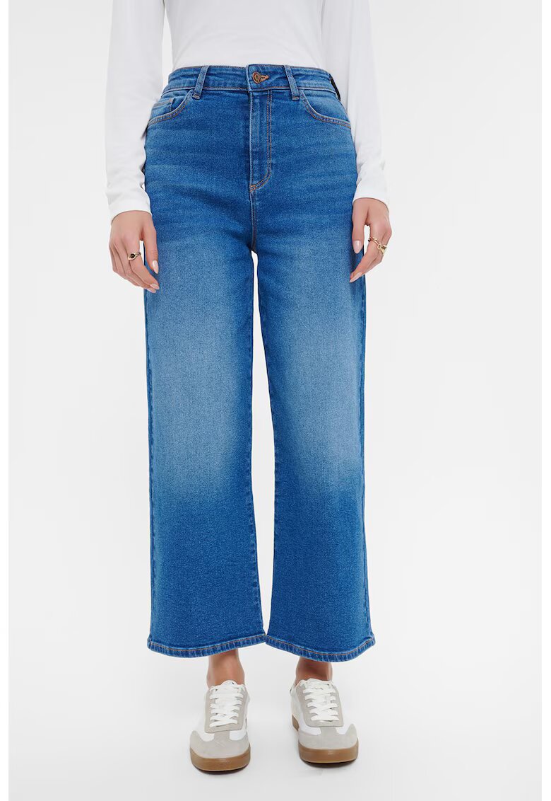 GreenPoint Blugi crop cu croiala ampla - Albastru royal
