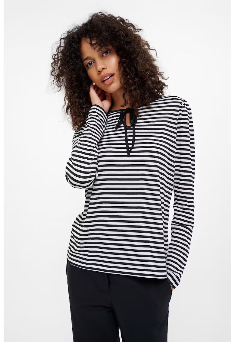 GreenPoint Bluza cu decolteu la baza gatului si model - Alb/Albastru ultramarin