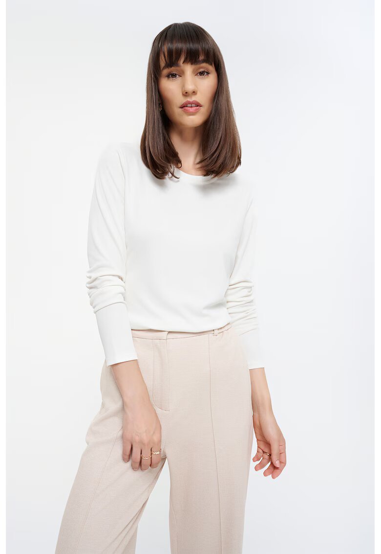 GreenPoint Bluza cu decolteu la baza gatului si model uni - Alb