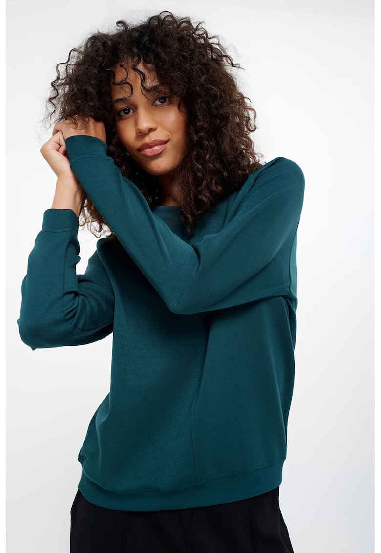 GreenPoint Bluza de trening cu decolteu la baza gatului si maneci raglan - Albastru petrol