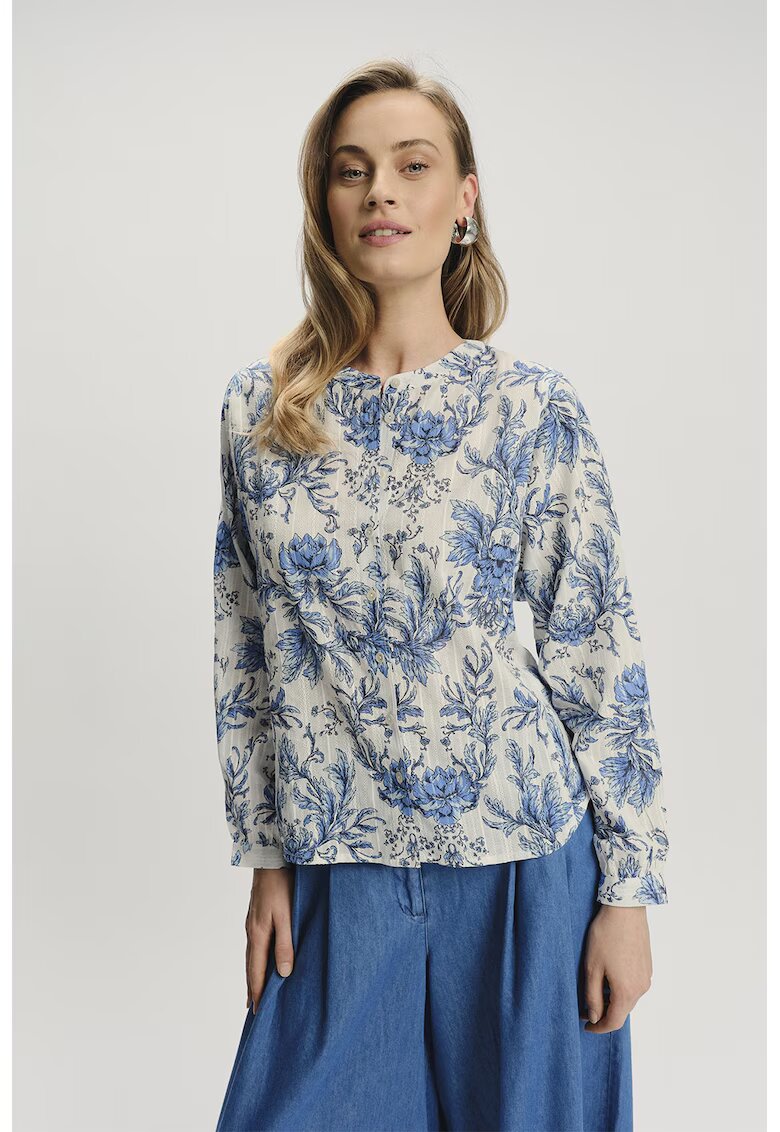 GreenPoint Bluza regular fit cu imprimeu floral - Albastru lavanda/Alb murdar