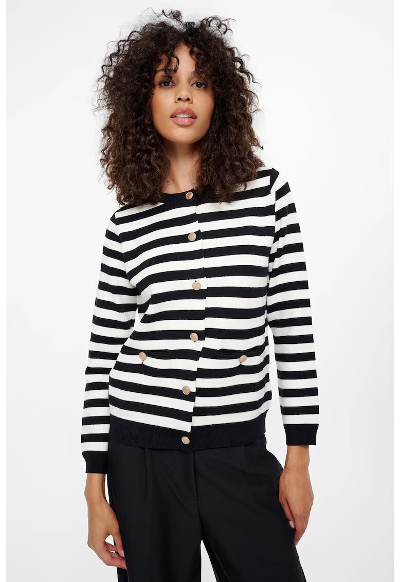 GreenPoint Cardigan in dungi cu decolteu la baza gatului - Negru/Alb optic