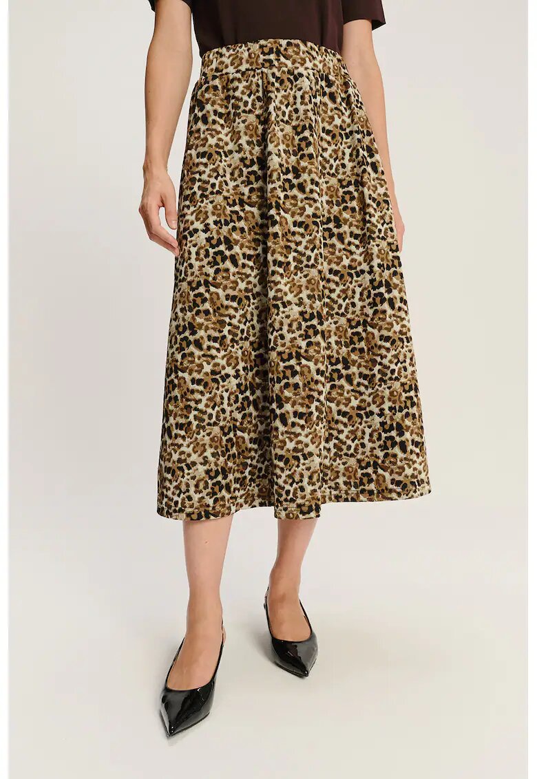 GreenPoint Fusta midi cu animal print - Negru/Maro