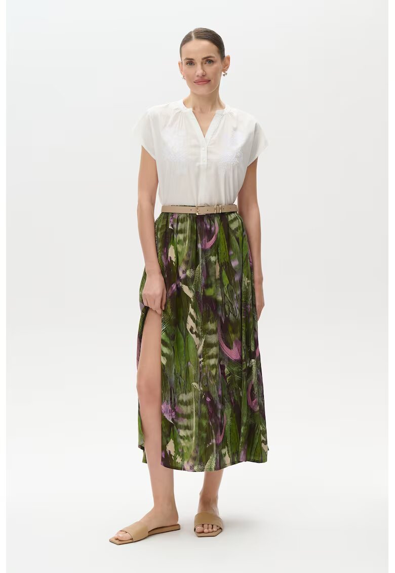 GreenPoint Fusta midi cu slit frontal - Crem