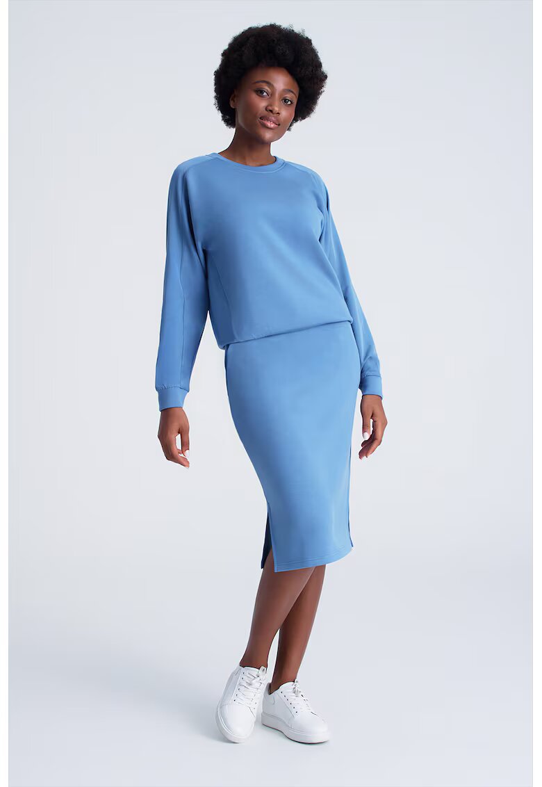 GreenPoint Fusta midi cu slituri laterale - Albastru pastel