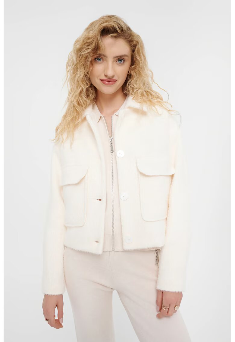 GreenPoint Jacheta crop cu buzunare cu clapa - Crem