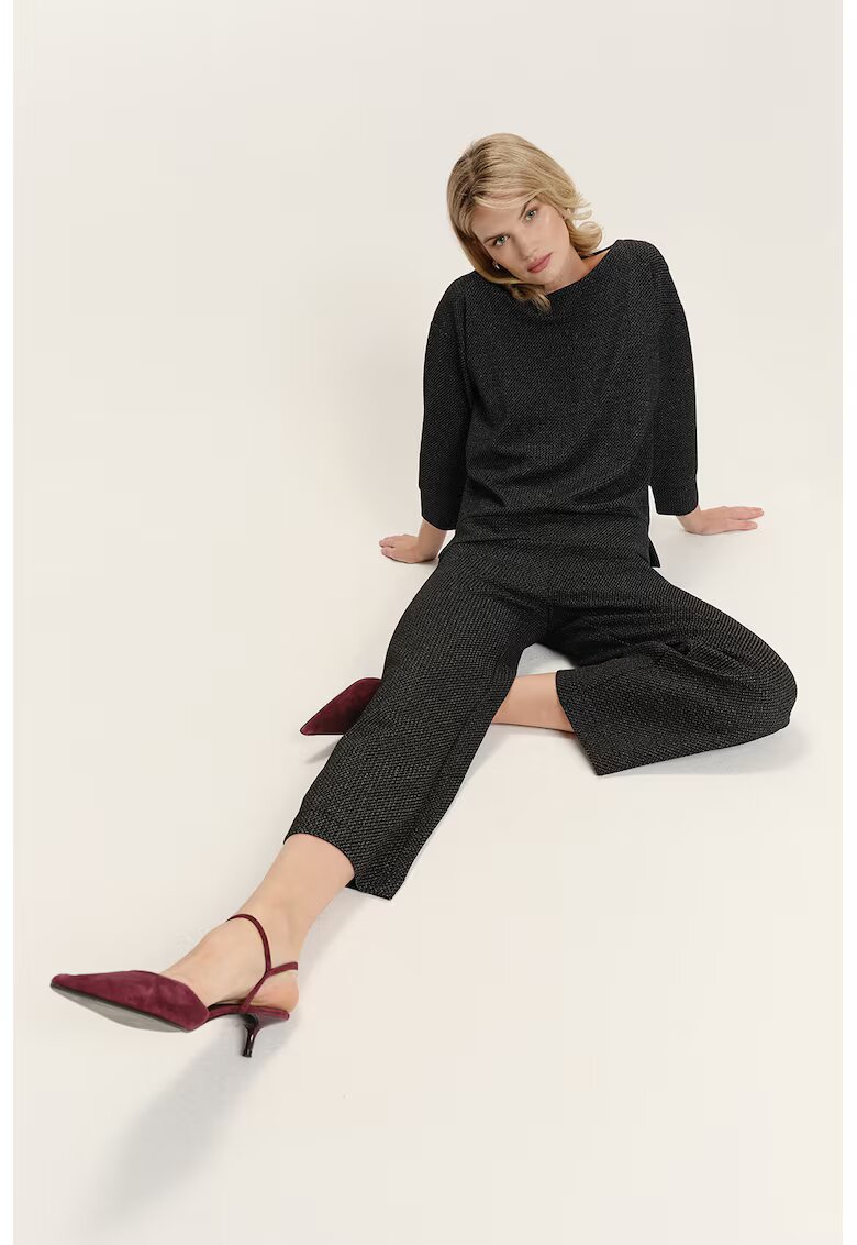 GreenPoint Pantaloni crop relaxed fit din amestec de modal - Negru melange
