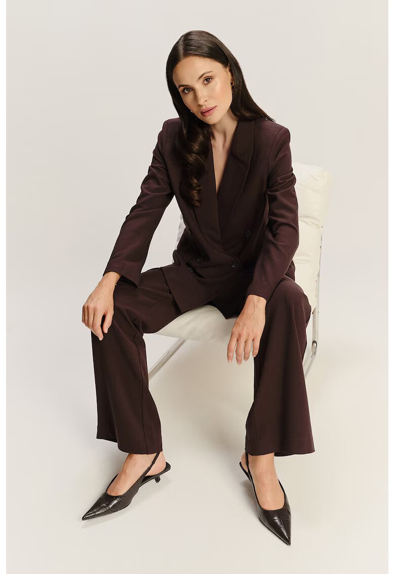 GreenPoint Pantaloni drepti din amestec de modal cu talie inalta - Rosu inchis