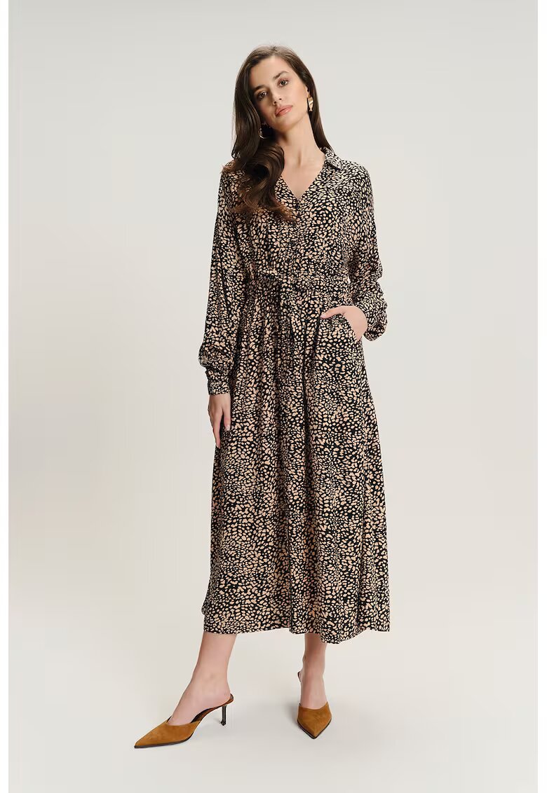 GreenPoint Rochie-camasa din amestec de modal si model - Negru/Bej