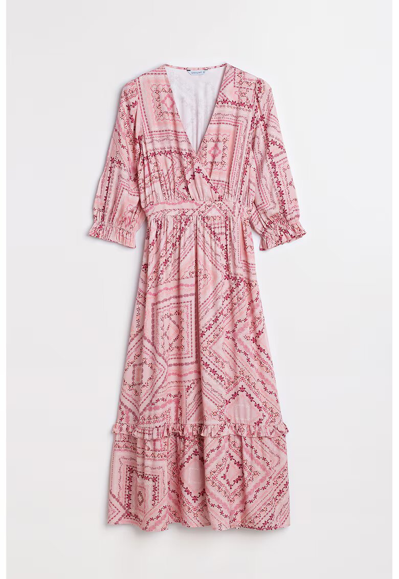 GreenPoint Rochie cu model si decolteu in V - Rosu/Roz