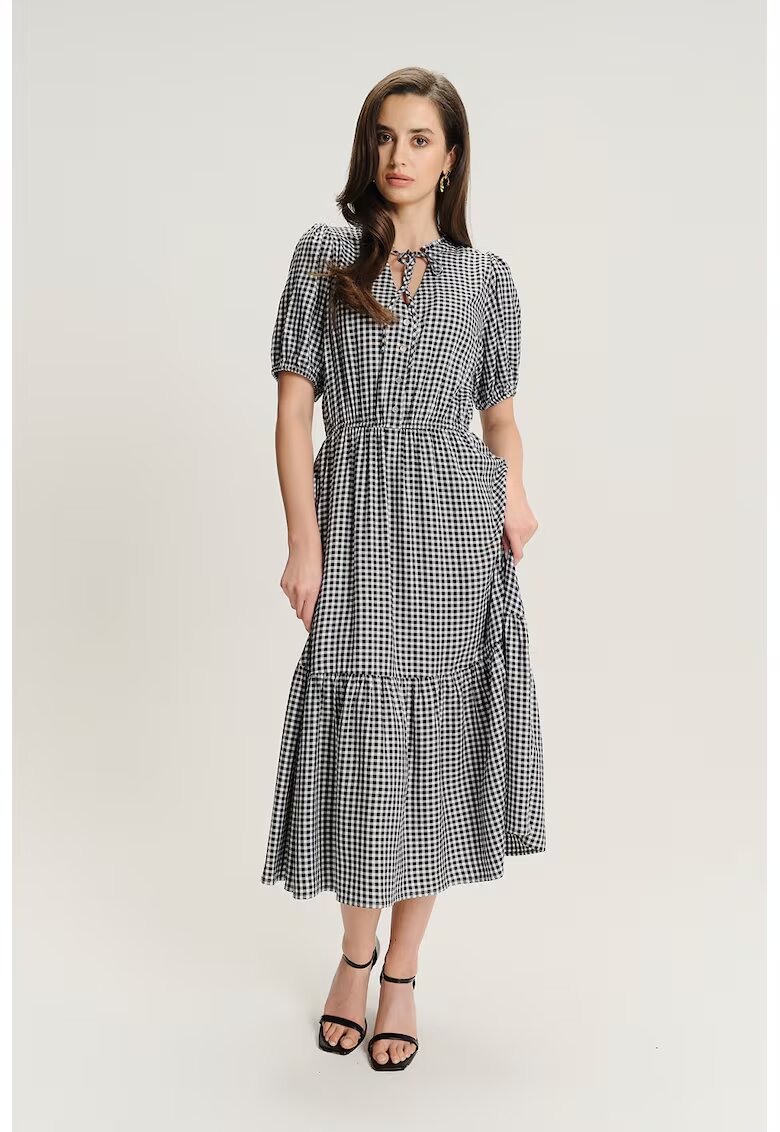 GreenPoint Rochie evazata cu maneci bufante - Alb/Negru