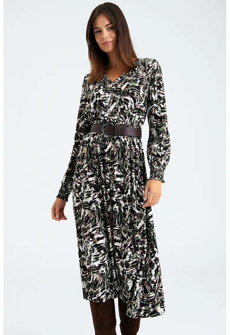 GreenPoint Rochie midi cu decolteu in V - Multicolor