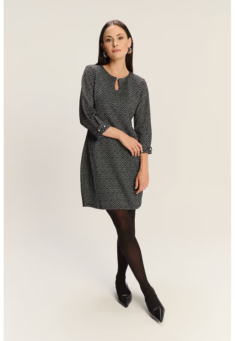 GreenPoint Rochie scurta din amestec de modal cu model si buzunare laterale - Negru/Alb murdar