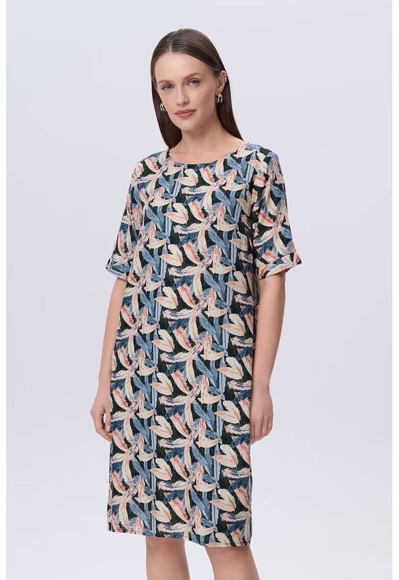 GreenPoint Rochie-tricou cu imprimeu floral - Albastru azur/Bej deschis