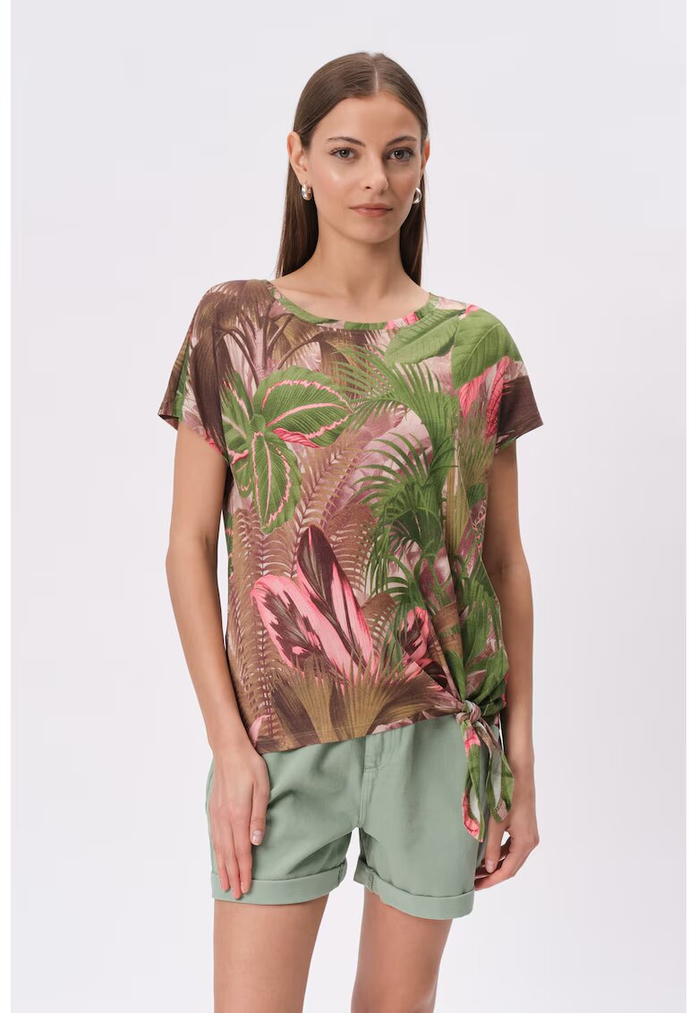 GreenPoint Tricou cu model si detaliu innodat - Verde/Roz