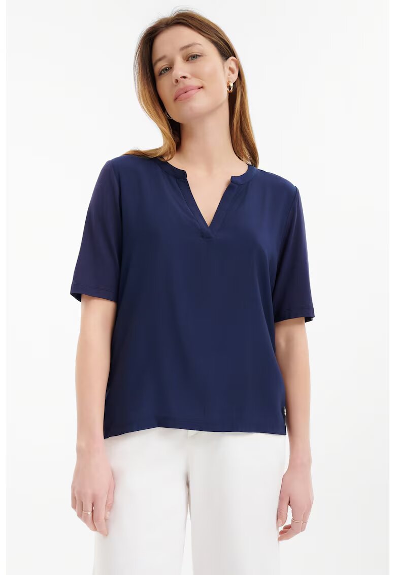 GreenPoint Tricou lejer cu decolteu in V - Bleumarin