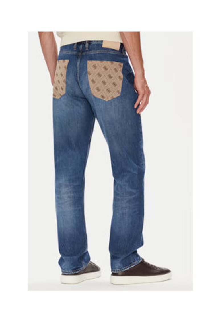 Guess Blugi din bumbac cu croiala conica si buzunare cu model logo