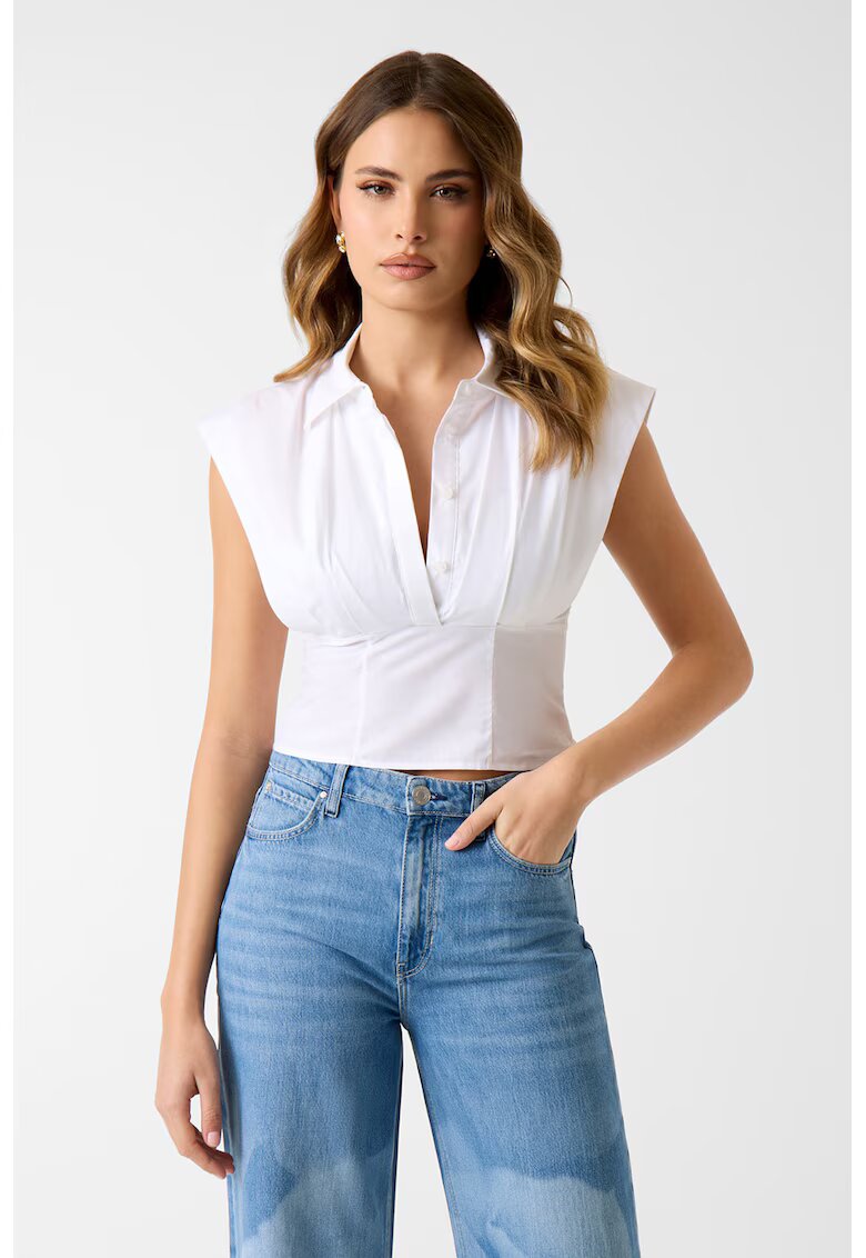 Guess Bluza crop din bumbac - Alb
