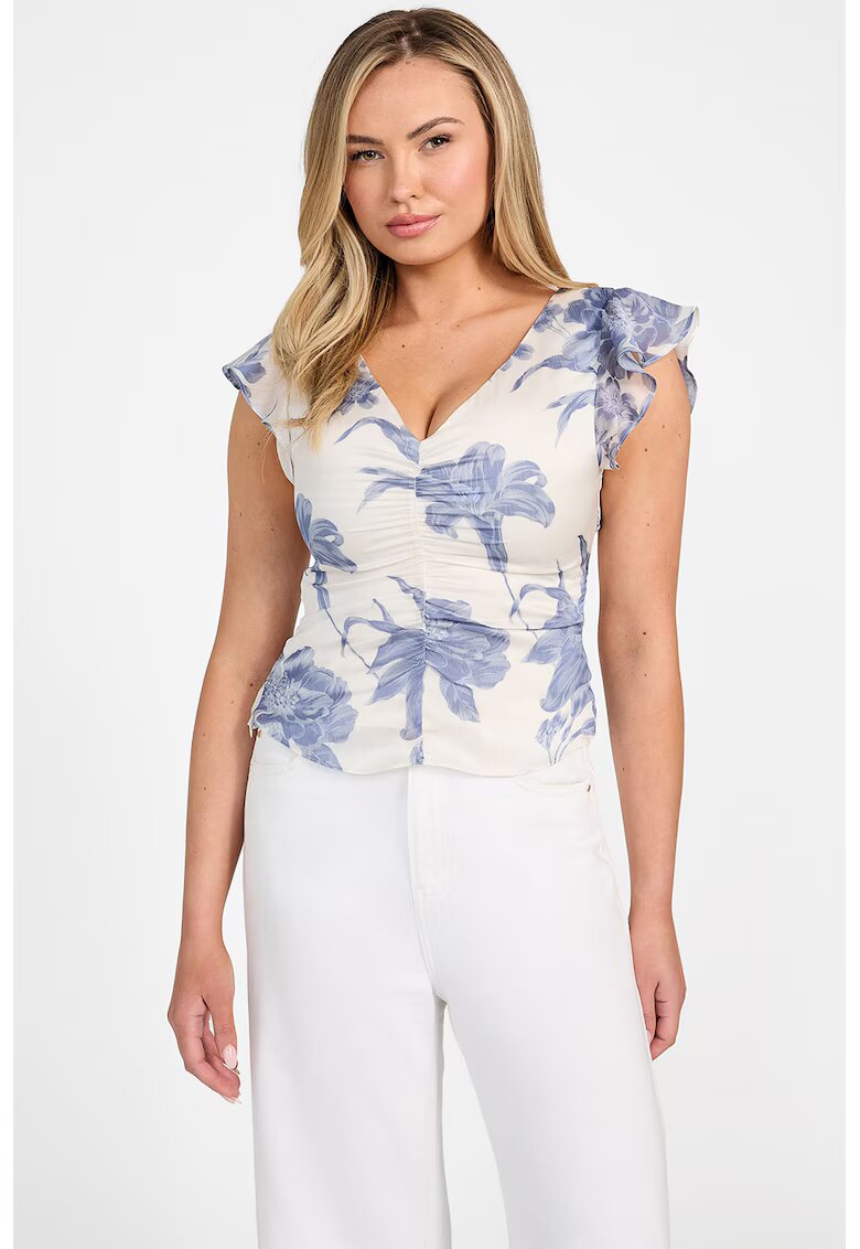 Guess Bluza cu model floral - Alb/Albastru lavanda