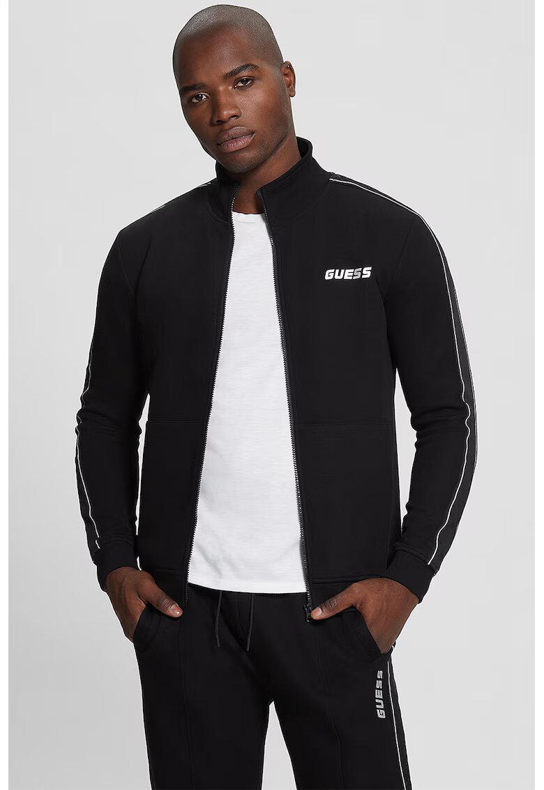 Guess Bluza de trening cu banda logo si fermoar - Negru