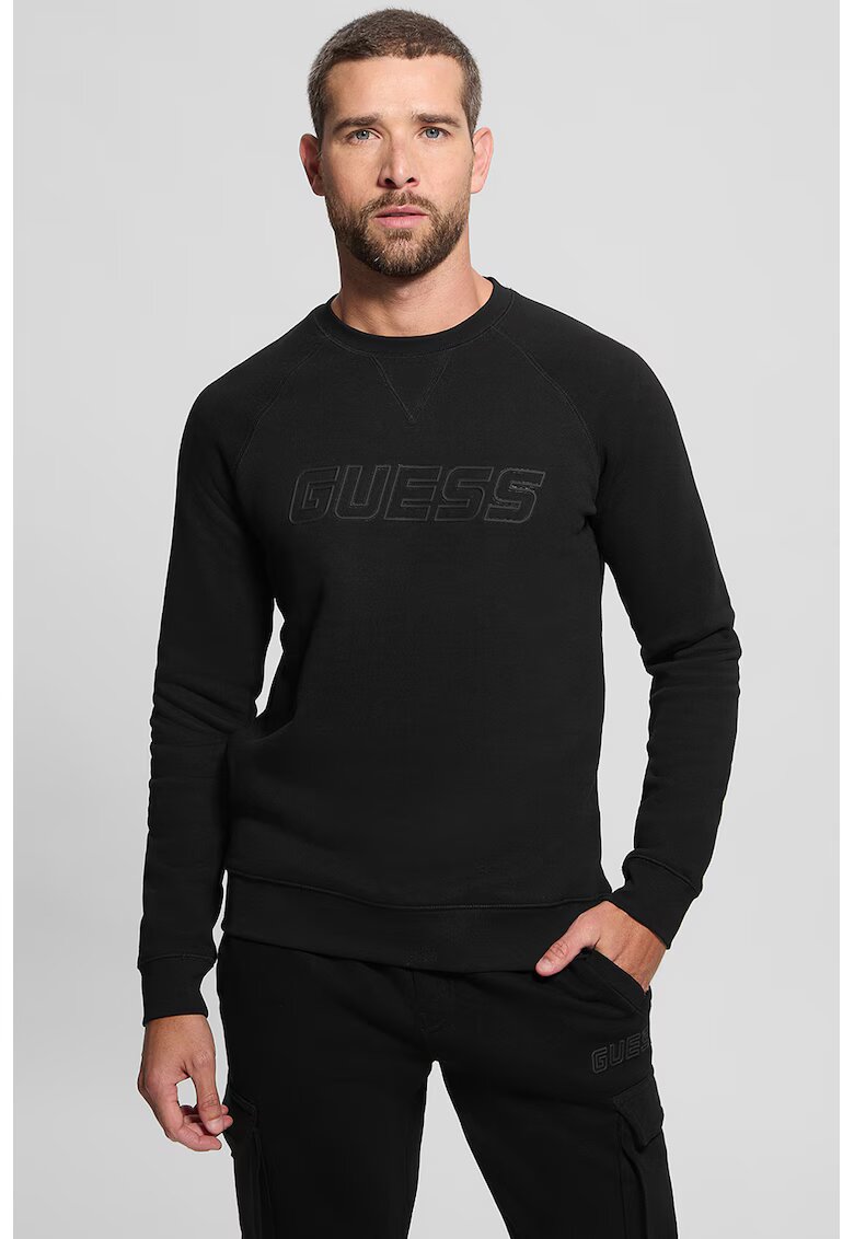 Guess Bluza de trening cu decolteu la baza gatului si logo cauciucat - Negru