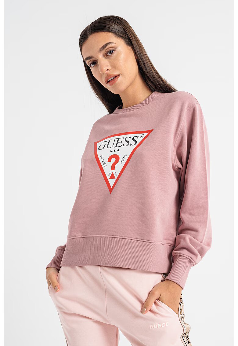 Guess Bluza de trening cu decolteu la baza gatului si logo - Roz prafuit
