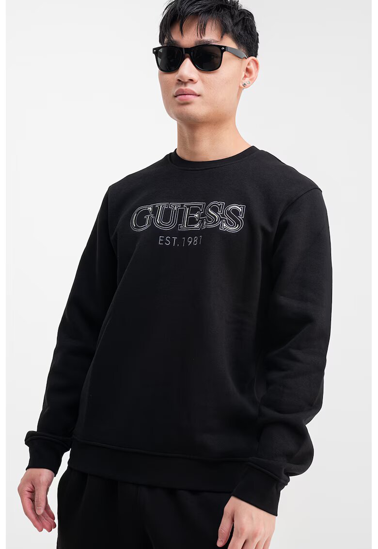Guess Bluza de trening cu logo brodat - Alb/Negru